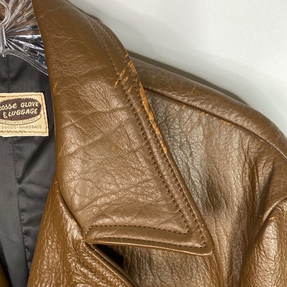 Vintage Lacrosse Glove & Leather Heavy Brown Belted Jacket Men's Small 70s - Picture 11 of 15